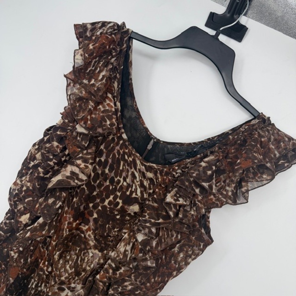 Alex Kris Brown Animal Print Ruffle Chiffon Romper Large QA1571-4K